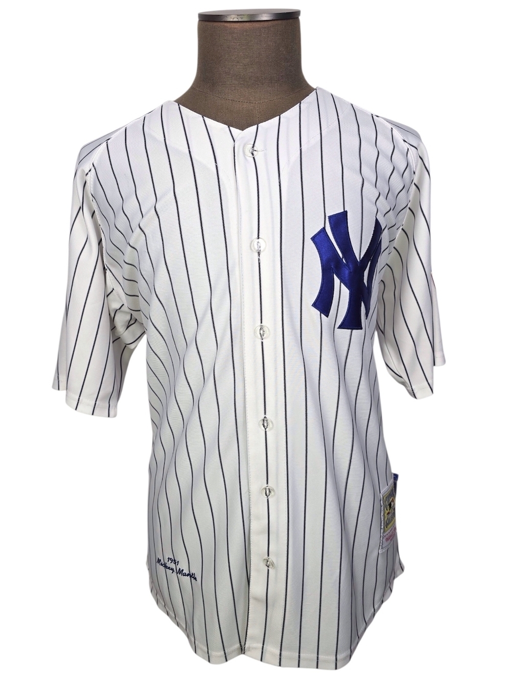 New York Yankees Mickey Mantle #7 Majestic 1951 Golden Anniversary Jersey Sz 48